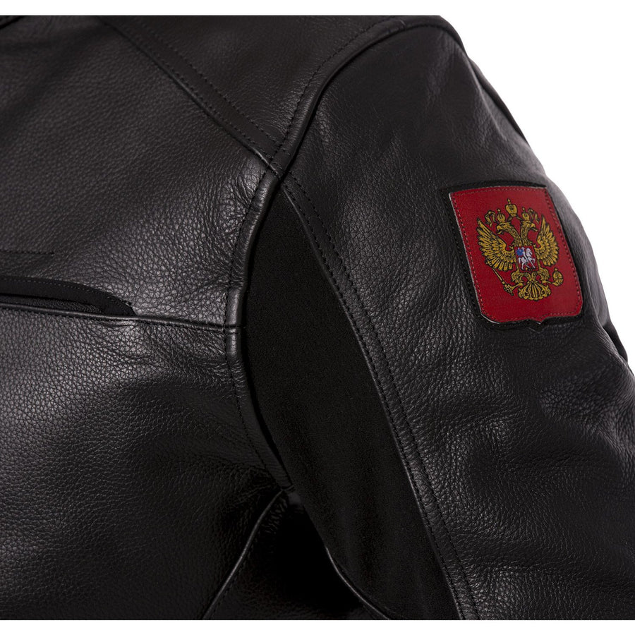 BLOUSON DE MOTO EN CUIR BIKER RUSSIE, Protecteurs amovibles certifiées CE sur les coudes, les épaules et le dos, Keprotec Kevlar sous les bras, un col intérieur doux pour un confort maximum