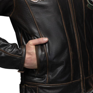 
                  
                    Charger l&amp;#39;image dans la galerie, VIVI IL MOMENTO VESTE EN CUIR DE MOTO RÉTRO, Protections amovibles certifiées CE sur les épaules, les coudes et le dos, Fermetures éclair YKK tout autour, une fermeture éclair de 8 &amp;quot;dans le bas du dos pour se connecter au pantalon
                  
                