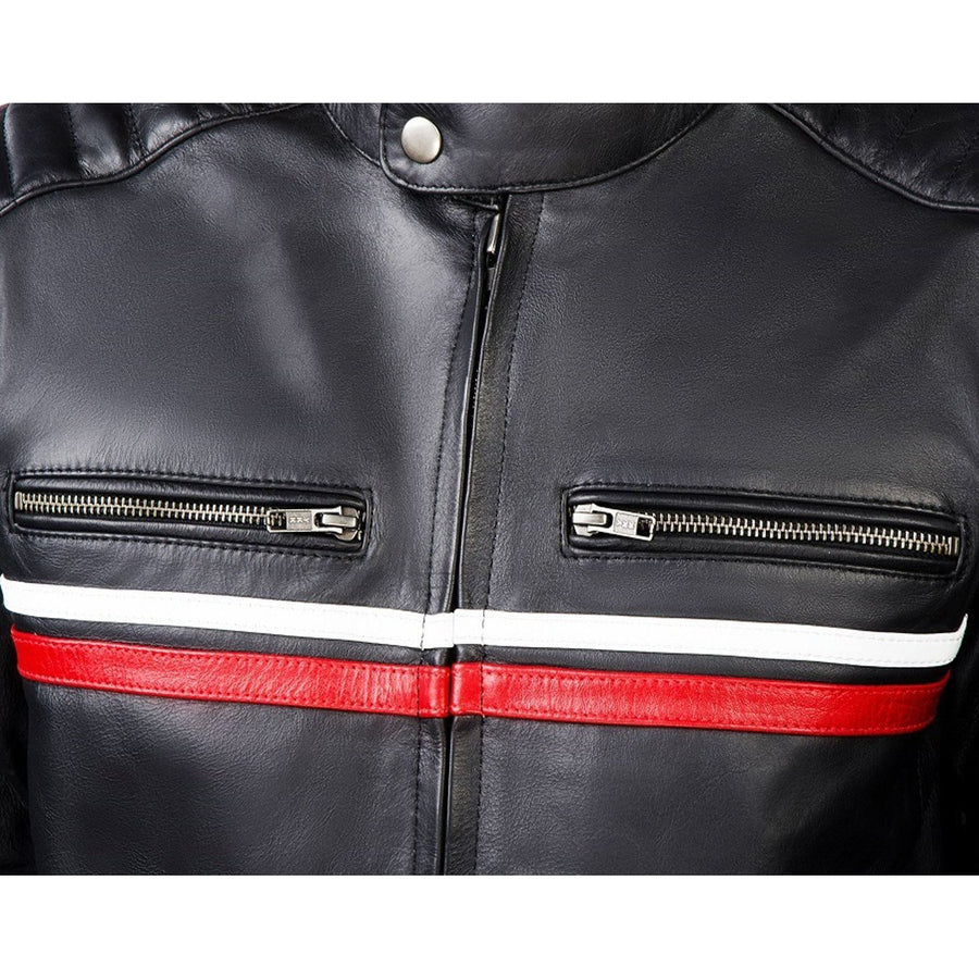 METROPOLIS VESTE DE MOTO EN CUIR NOIR, Protections CE amovibles sur les épaules, les coudes et le dos