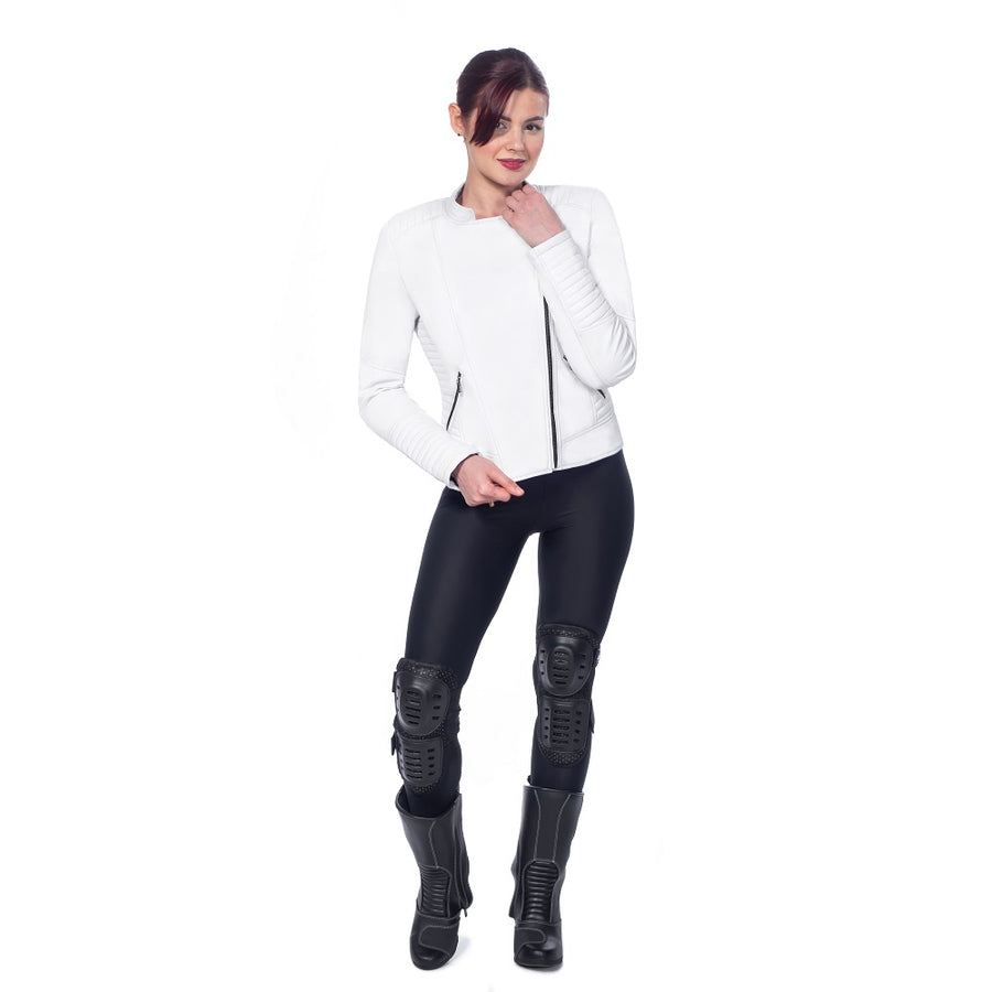 BLOUSON DE MOTO EN CUIR POUR FEMME MORENA ARMORED, En vrai cuir de qualité supérieure. Protections amovibles certifiées CE