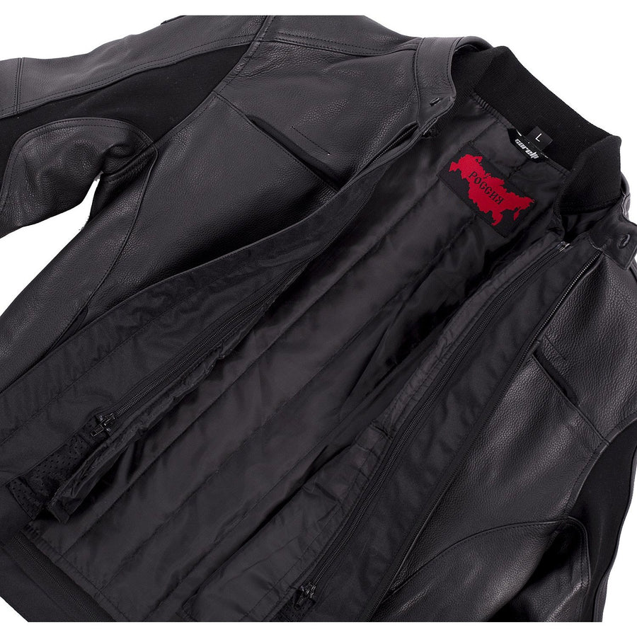 BLOUSON DE MOTO EN CUIR BIKER RUSSIE, Protecteurs amovibles certifiées CE sur les coudes, les épaules et le dos, Keprotec Kevlar sous les bras, un col intérieur doux pour un confort maximum