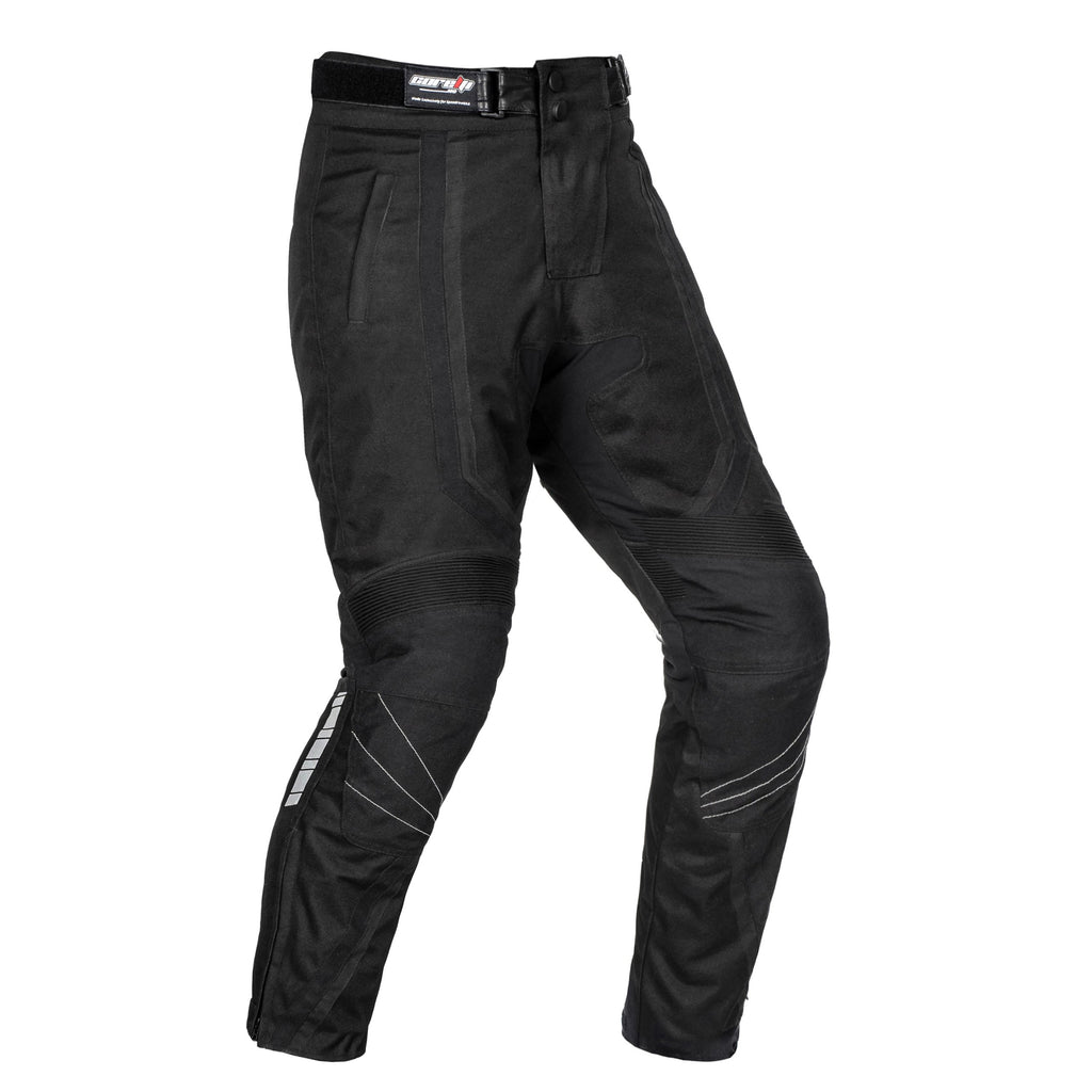 PANTALON DE MOTO TEXTILE NOIR STORM, Protecteurs CE amovibles aux genoux, Fermetures à glissière d'origine YKK, fermeture à glissière de 8" pour fixation à la veste